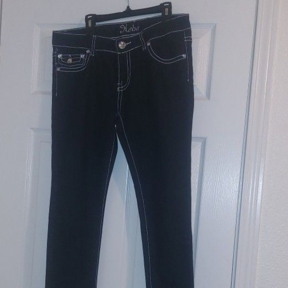 Kaba Skinny Jeans Size 9 Dark Demin Rhinestone Button EUC